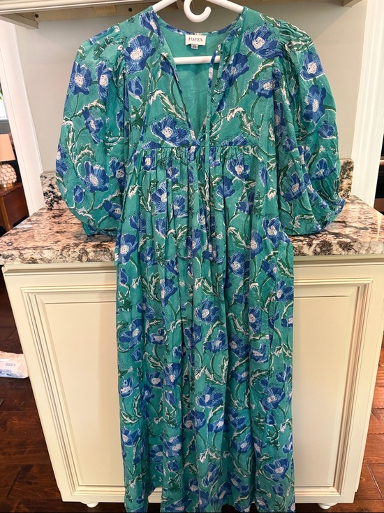 Dresses & Skirts - Haven Green Floral Maxi Dress with Blue Blooms 100% cotton